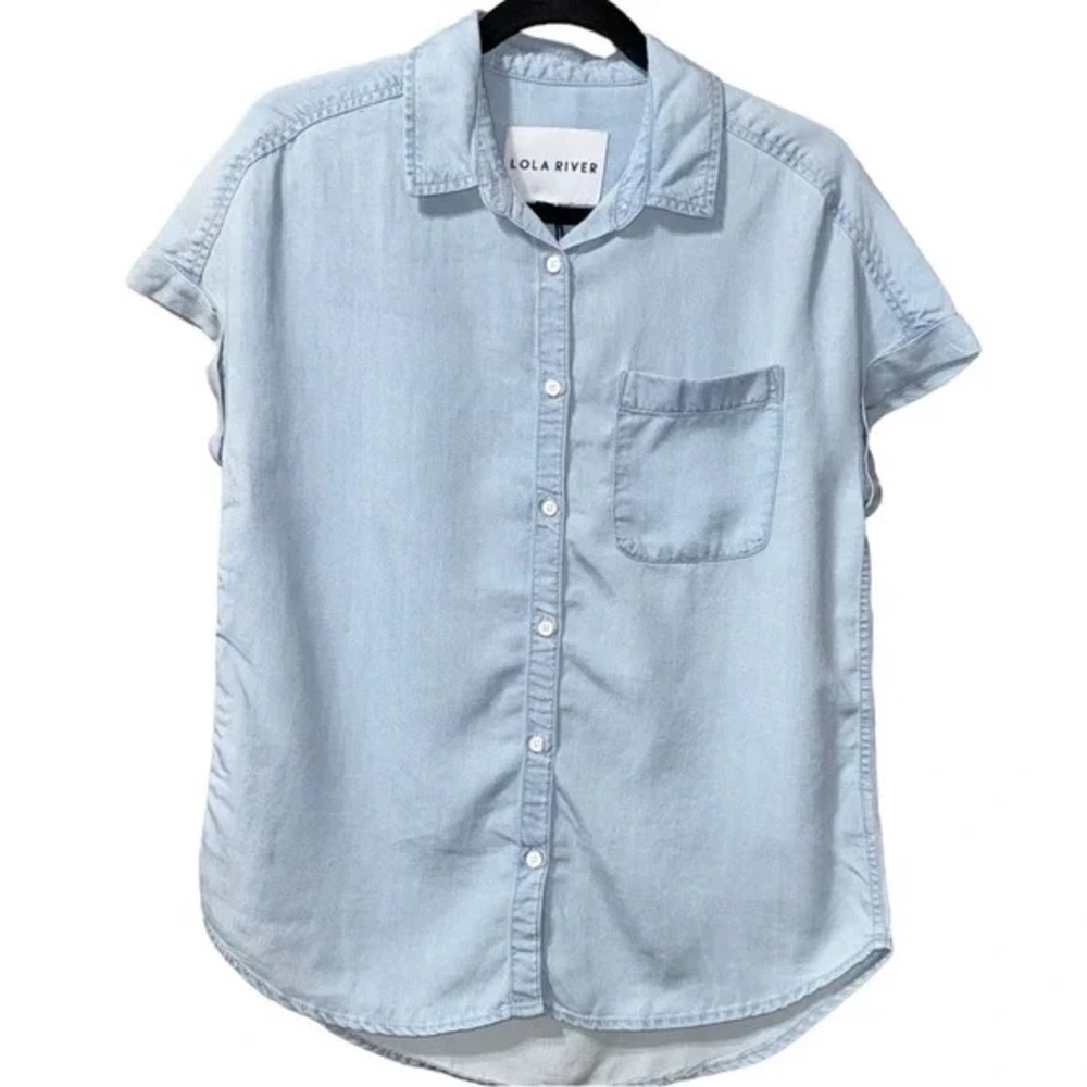 LOLA RIVER Stella Ice Wash Shirt Women's Size Small Button Down Denim Chambray